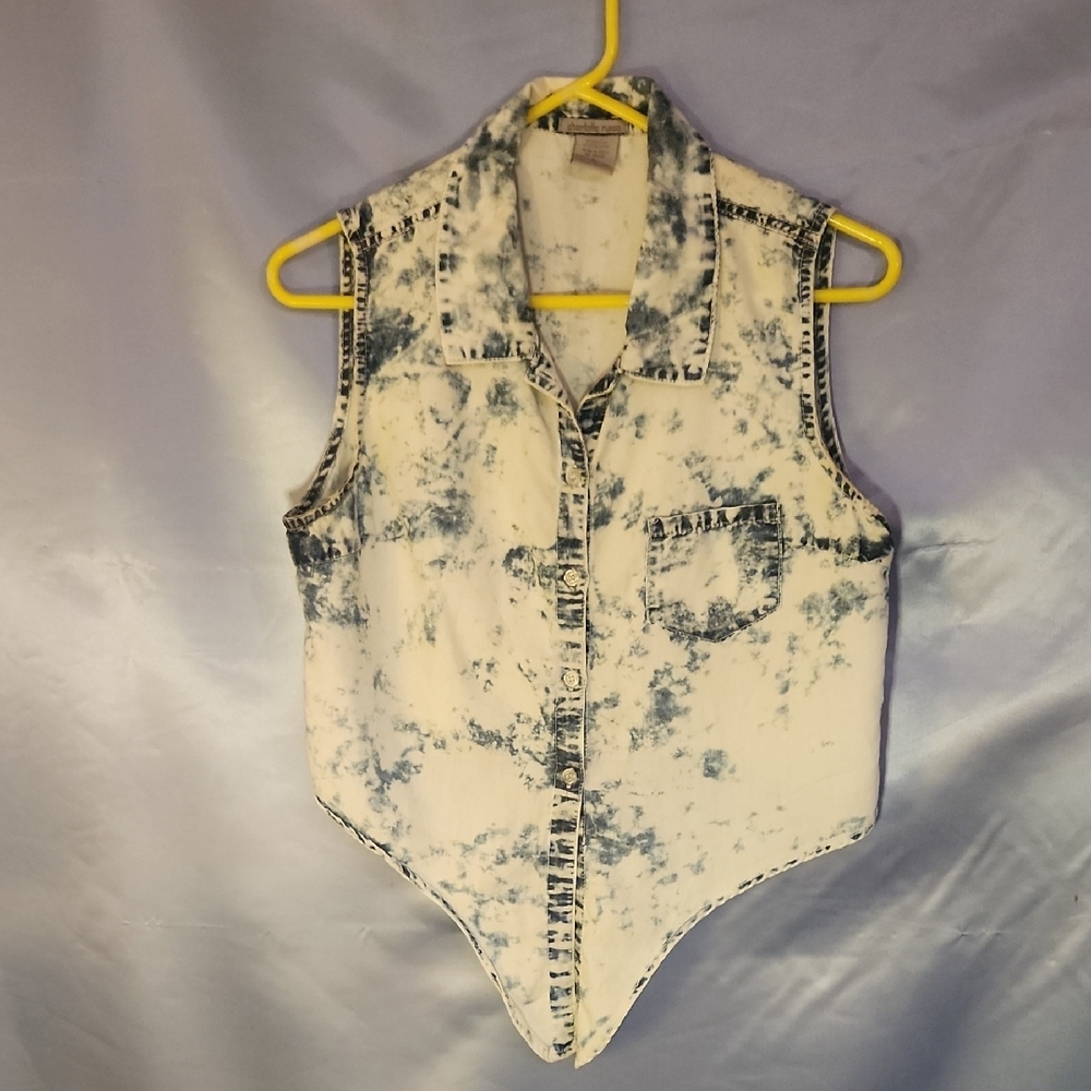 Y2k Sleeveless Tie Dye Cropped Denim Vest Sz L Juniors